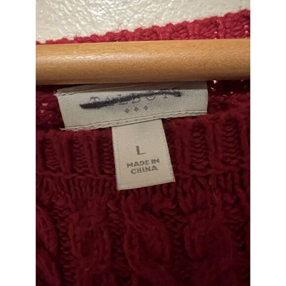 Talbots Red White Sweater Fair Isle Cable Knit Chunky Nordic Classic Womens Sz L - Picture 8 of 8